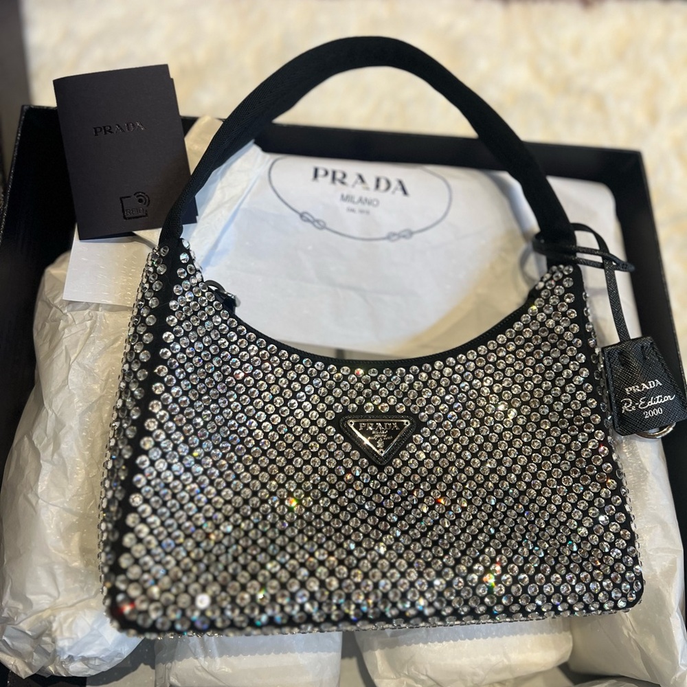 Authentic Prada Black Satin Crystal Re-Edition 2000 Mini Bag - Picture 11 of 11